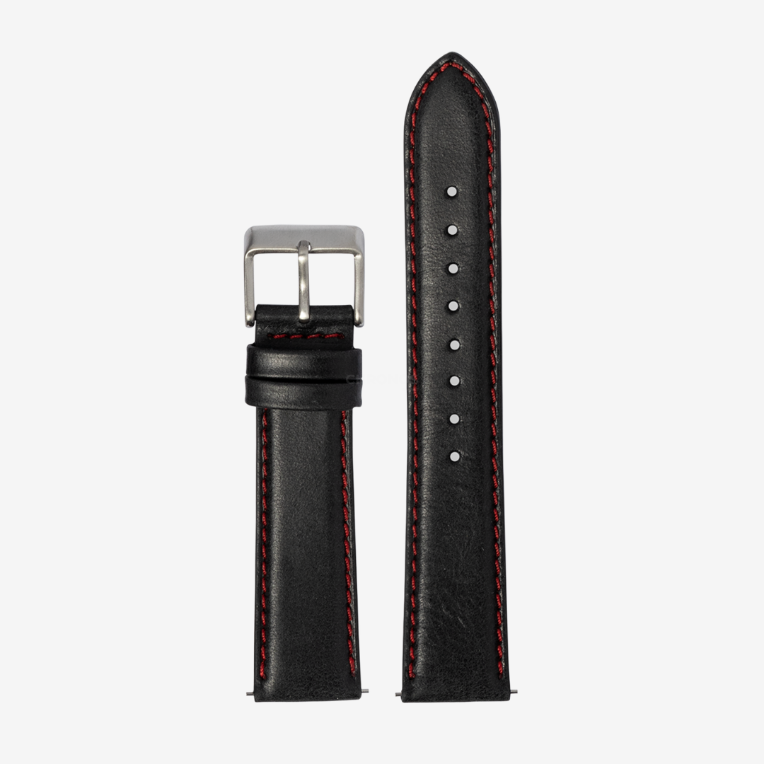 Apple Watch Band - Padded Leather - Black | Red Stitching - Watch Band