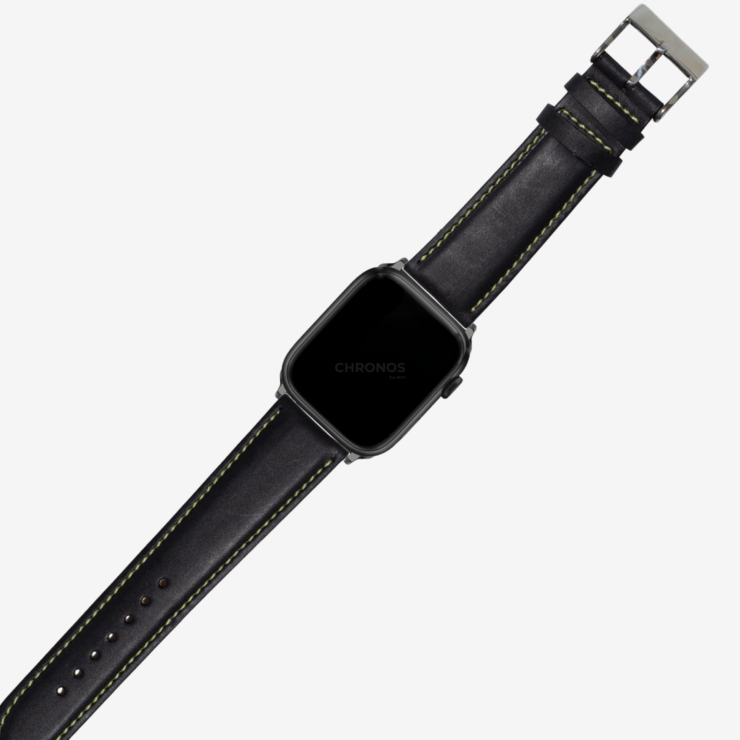 Apple Watch Band - Padded Leather - Black | Yellow Stitching - Watch Band