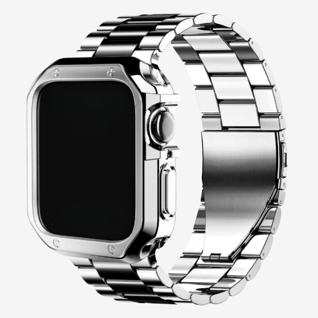 Apple Watch Band - Stainless Steel Band + Case - Silver Black / 38MM - Watch Case