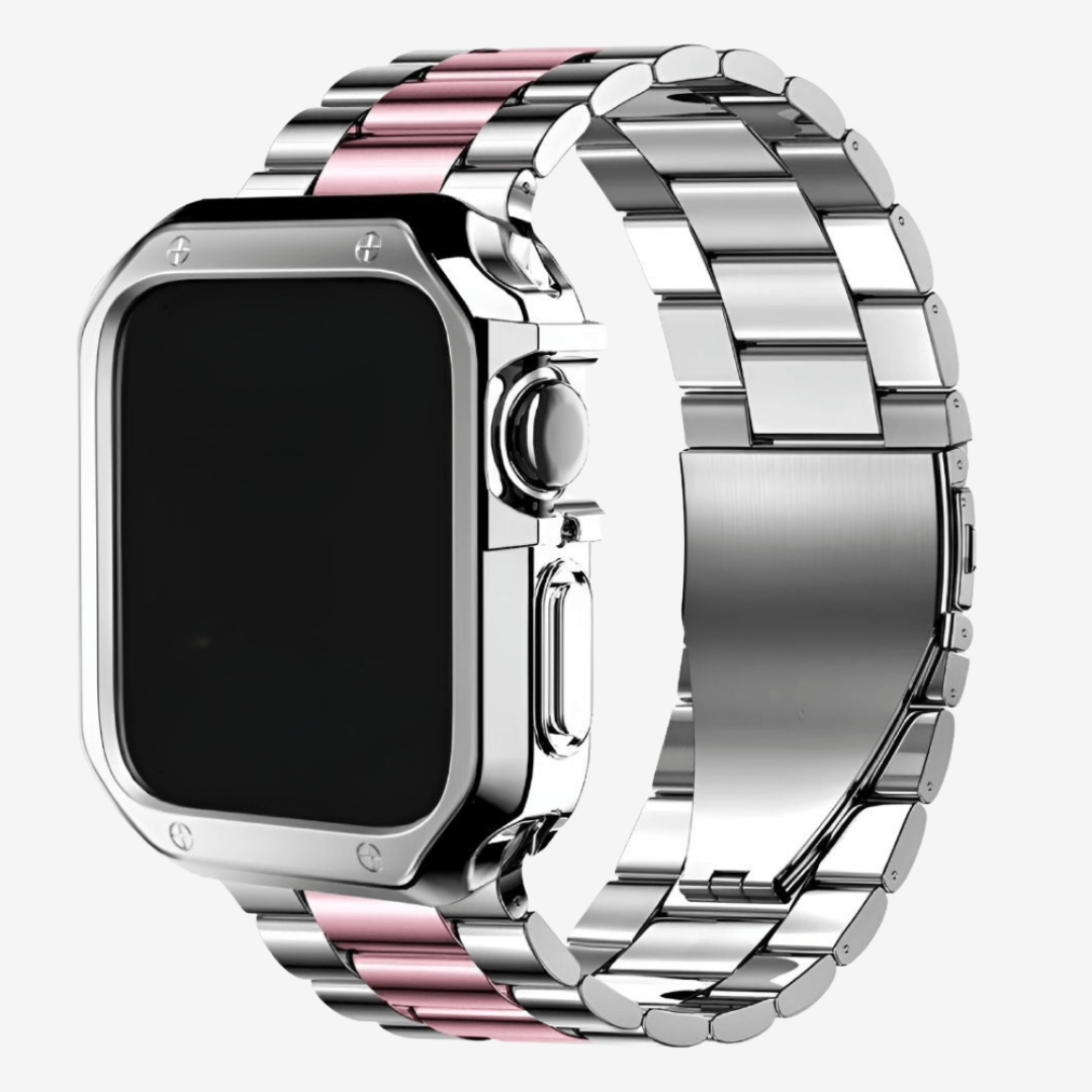 Apple Watch Band - Stainless Steel Band + Case - Silver Pink / 38MM - Watch Case