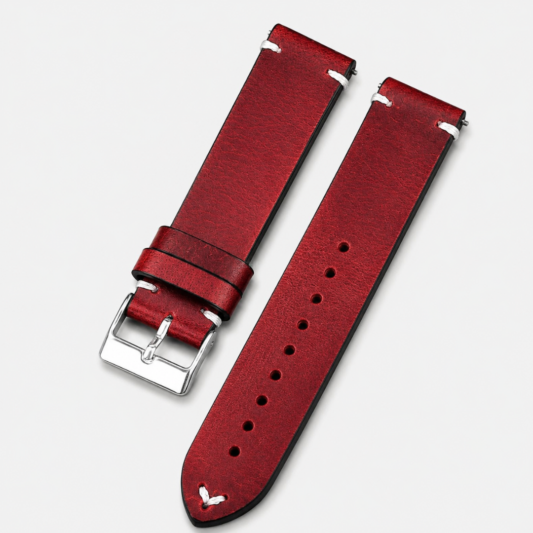 Coros Watch Band - Retro Oil Wax Leather - Red - Watch Band