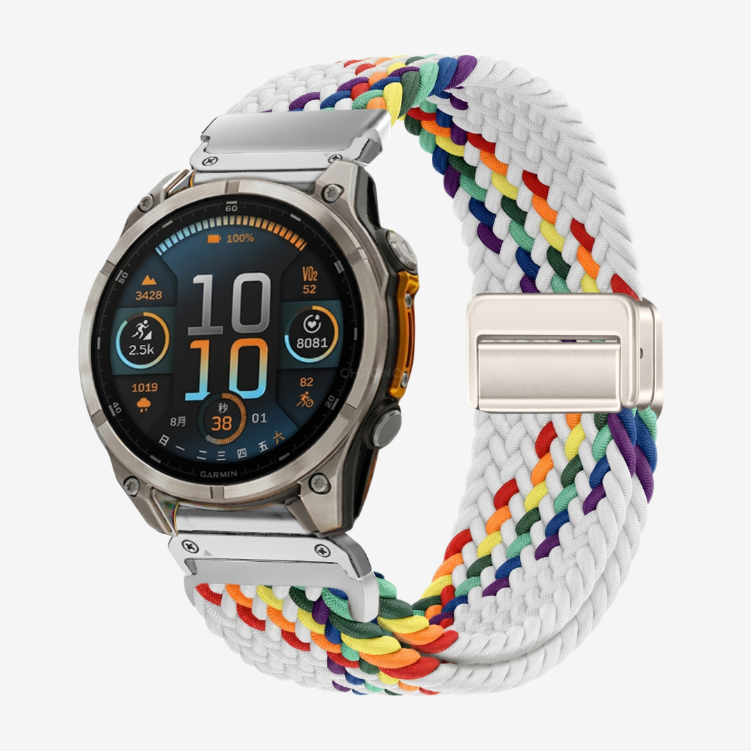 Garmin QuickFit Magnetic Buckle Nylon Band - Rainbow White / 20mm - Watch Band