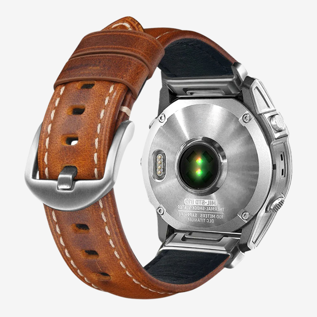 Garmin QuickFit Nappa Leather Band - Brown / Silver / 20mm - Watch Band