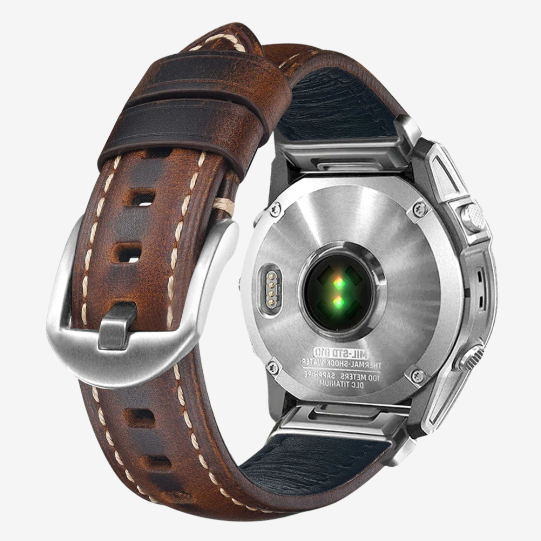 Garmin QuickFit Nappa Leather Band - Dark Brown / Silver / 20mm - Watch Band