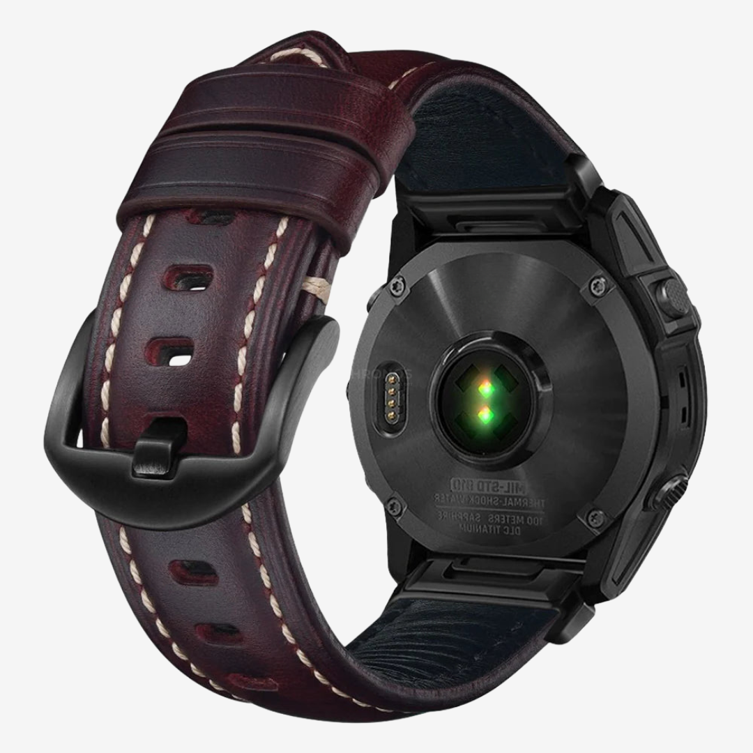 Garmin QuickFit Nappa Leather Band - Wine Red / Black / 20mm - Watch Band