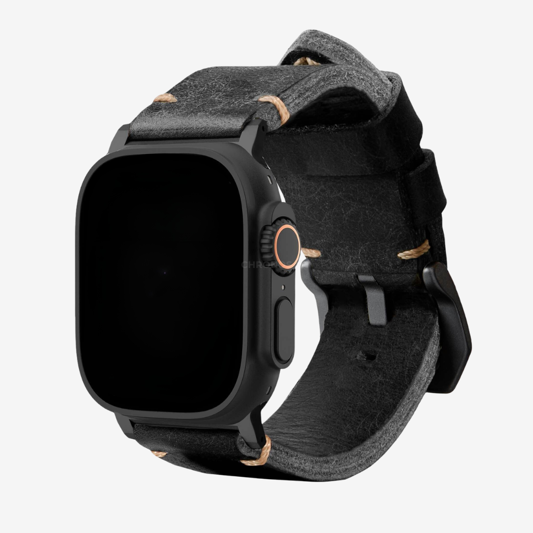 Leather Strap R01 - Black / Black Titanium / 40mm / 41mm / 42mm - Watch Band