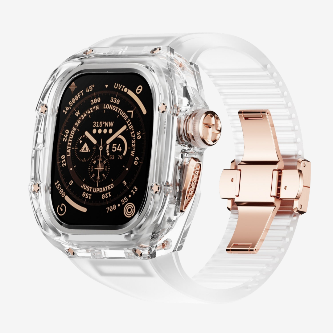 RM Crystaluxe Series - Fluororubber Band Crystal Case Retrofit Kit For Apple Watch - Watch Case