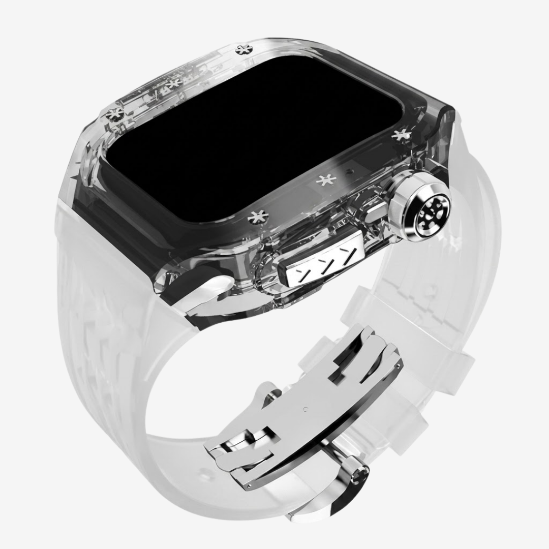 RM V30 Glacier Series Fluororubber Band Black Case Retrofit Kit For Apple Watch - Watch Case