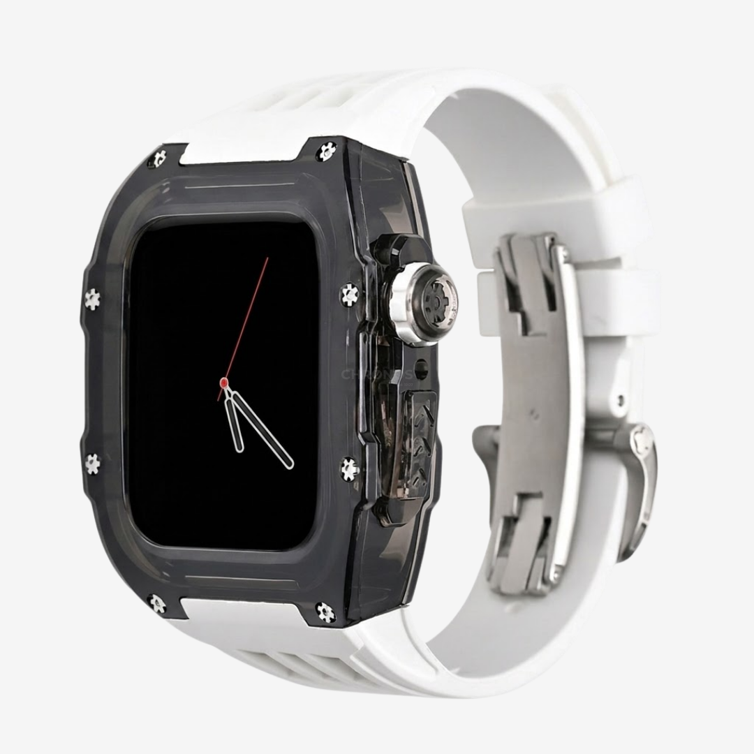 RM V30 Glacier Series Fluororubber Band Black Case Retrofit Kit For Apple Watch - Watch Case