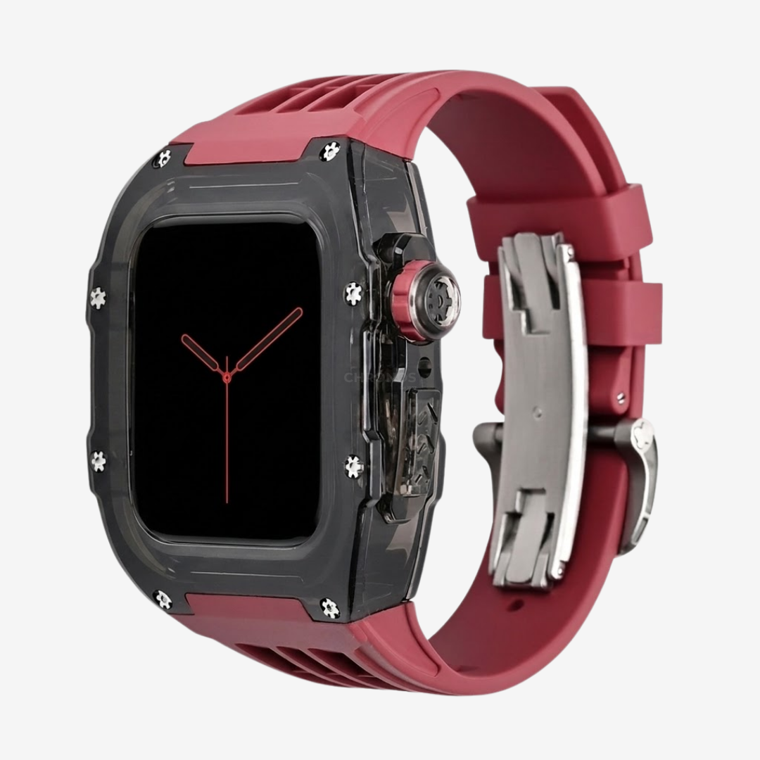 RM V30 Glacier Series Fluororubber Band Black Case Retrofit Kit For Apple Watch - Watch Case