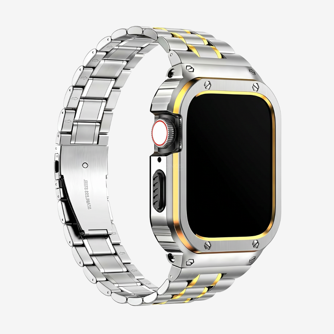 Stainless Steel Band With Case For Apple Watch - Silver-Gold / Series 10/11-46mm - Watch Case