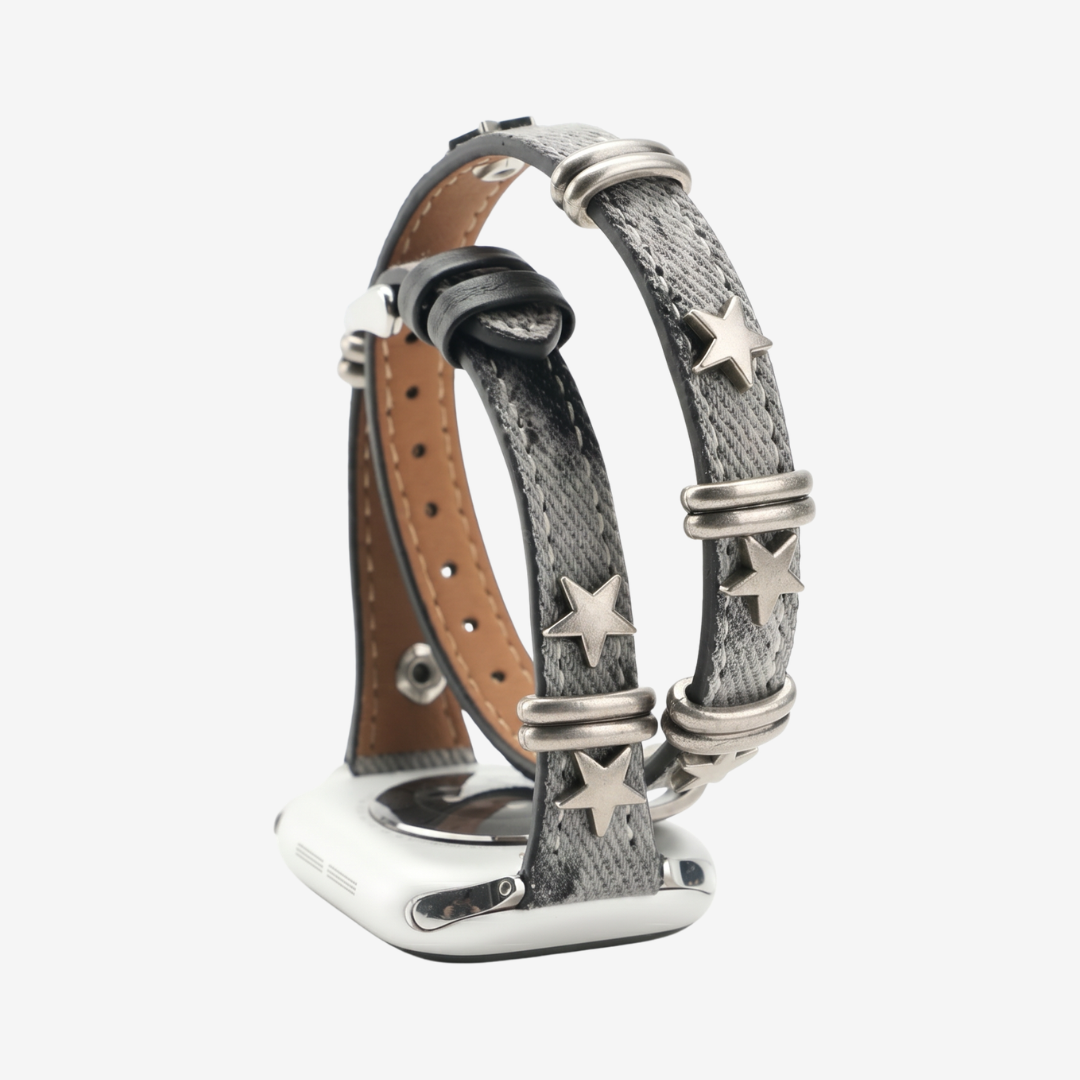 Starlight Rivet Leather Apple Watch Band - Smoky Gray / 42mm/41mm/40mm - Watch Band