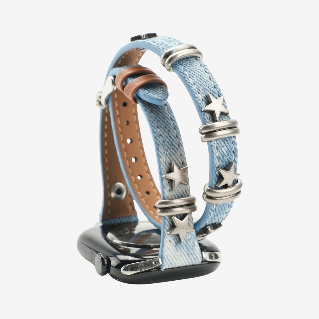 Starlight Rivet Leather Apple Watch Band - Washed Blue / 42mm/41mm/40mm - Watch Band