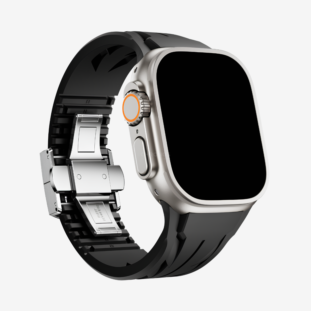 Supercar FKM Band For Apple Watch - Black Band-Silver Buckle / 44mm/45mm/46mm - Watch Band