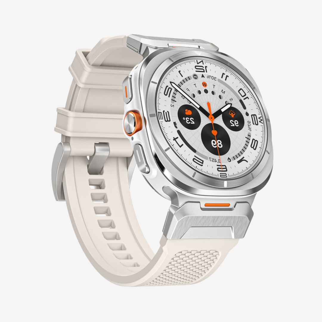 Tactical Rubber Band For Samsung Watch 7 Ultra - White-Silver Adapter / Samsung Watch 7 Ultra - Watch Band