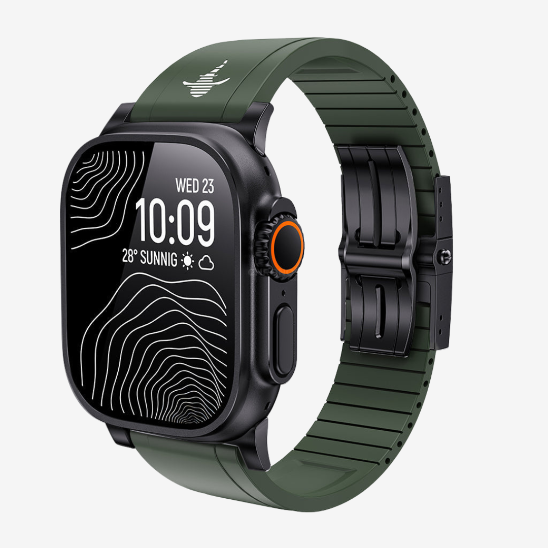 The Shark, Fine Watchmaking Grade FKM Apple Watch Band - Green-Black Buckle / 46mm/45mm/44mm - Watch Band