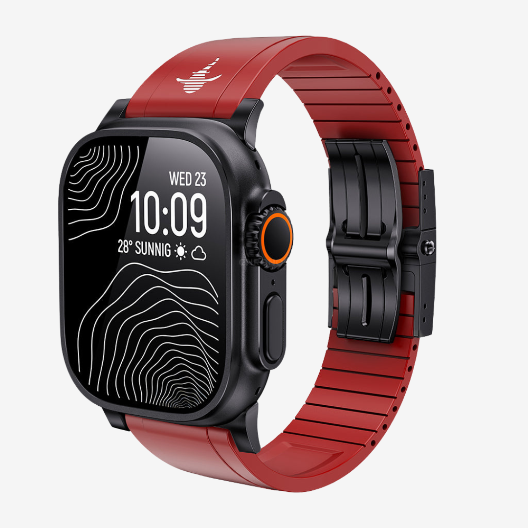 The Shark, Fine Watchmaking Grade FKM Apple Watch Band - Red-Black Buckle / 46mm/45mm/44mm - Watch Band