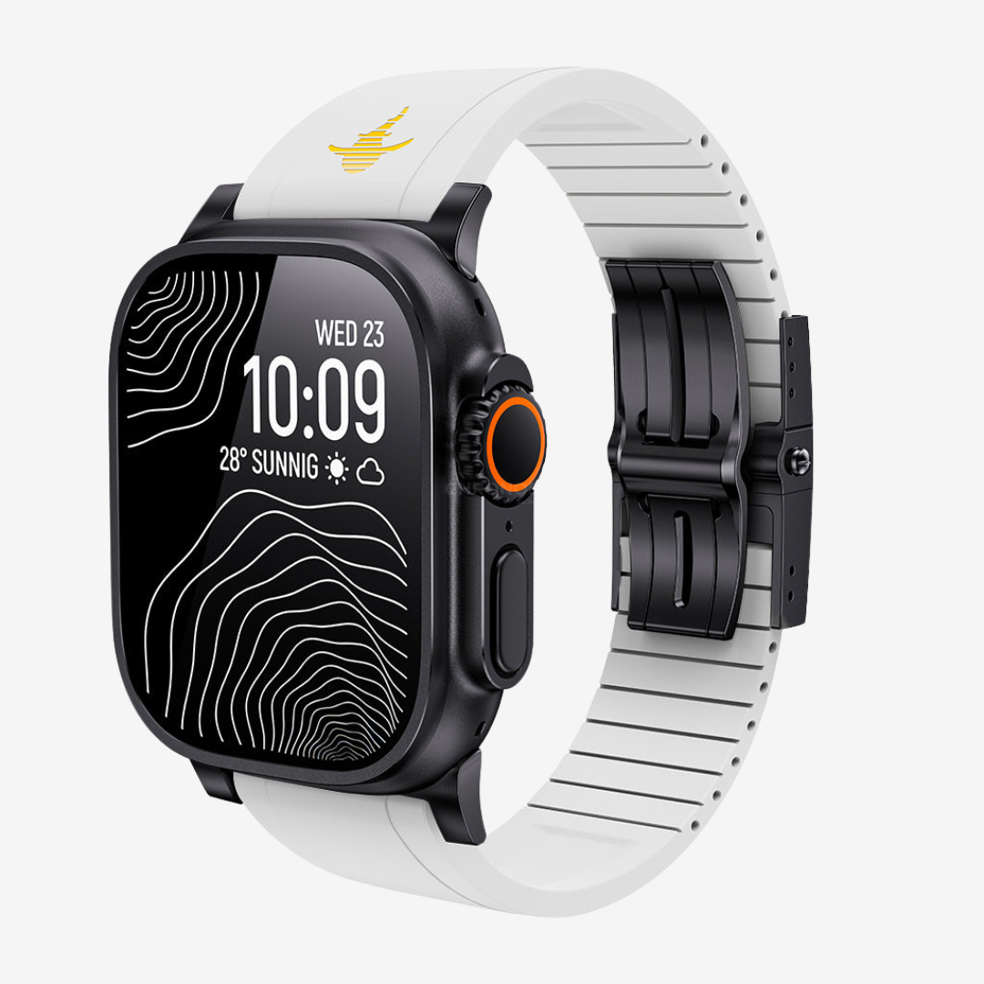 The Shark, Fine Watchmaking Grade FKM Apple Watch Band - White-Black Buckle / 46mm/45mm/44mm - Watch Band