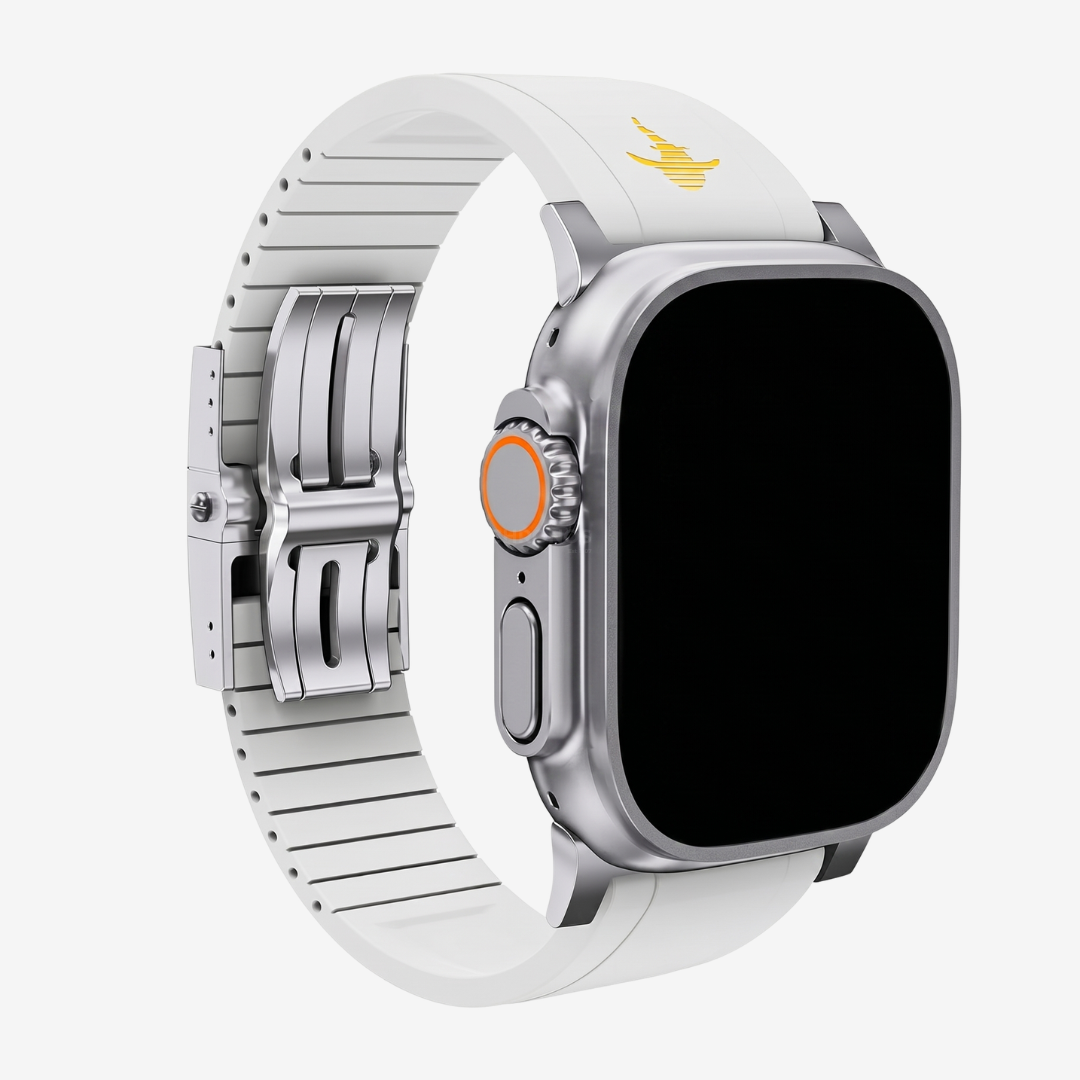 The Shark, Fine Watchmaking Grade FKM Apple Watch Band - White-Silver Buckle / 46mm/45mm/44mm - Watch Band