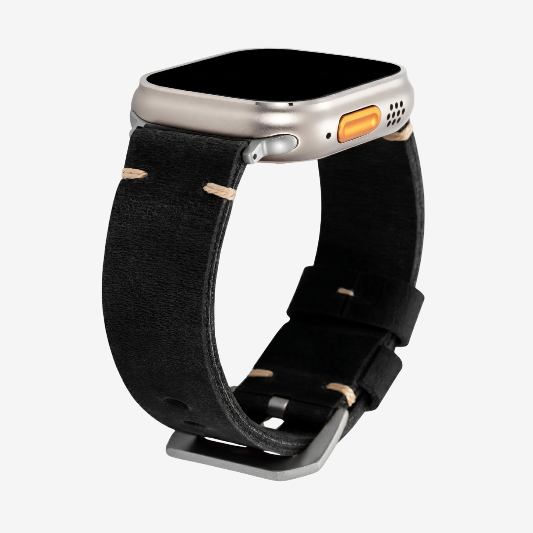 Vintage Leather Band For Apple Watch - Black / Silver / 40mm/41mm/42mm - Watch Band
