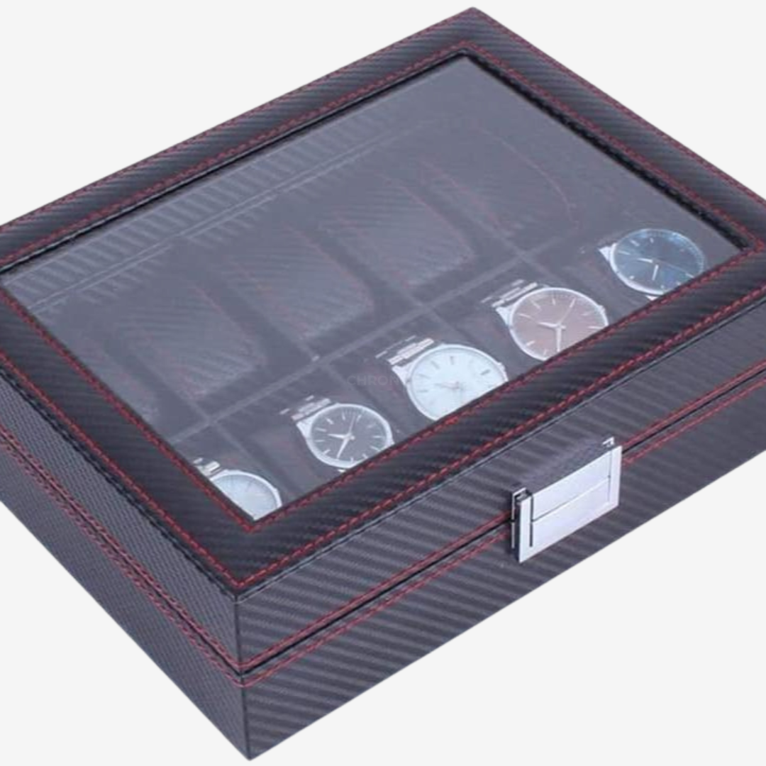 Watch Box - Carbon Fiber Black and Red - 10 slots - Watch Box