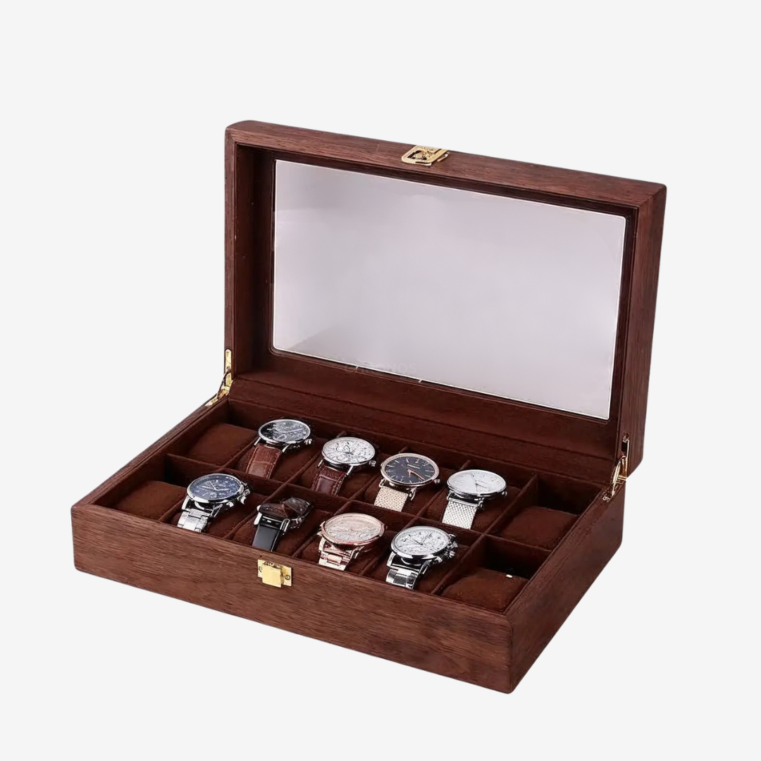 Watch Box – Heritage Deca Twelve Box 12 Slots - Walnut Finish - Watch Box