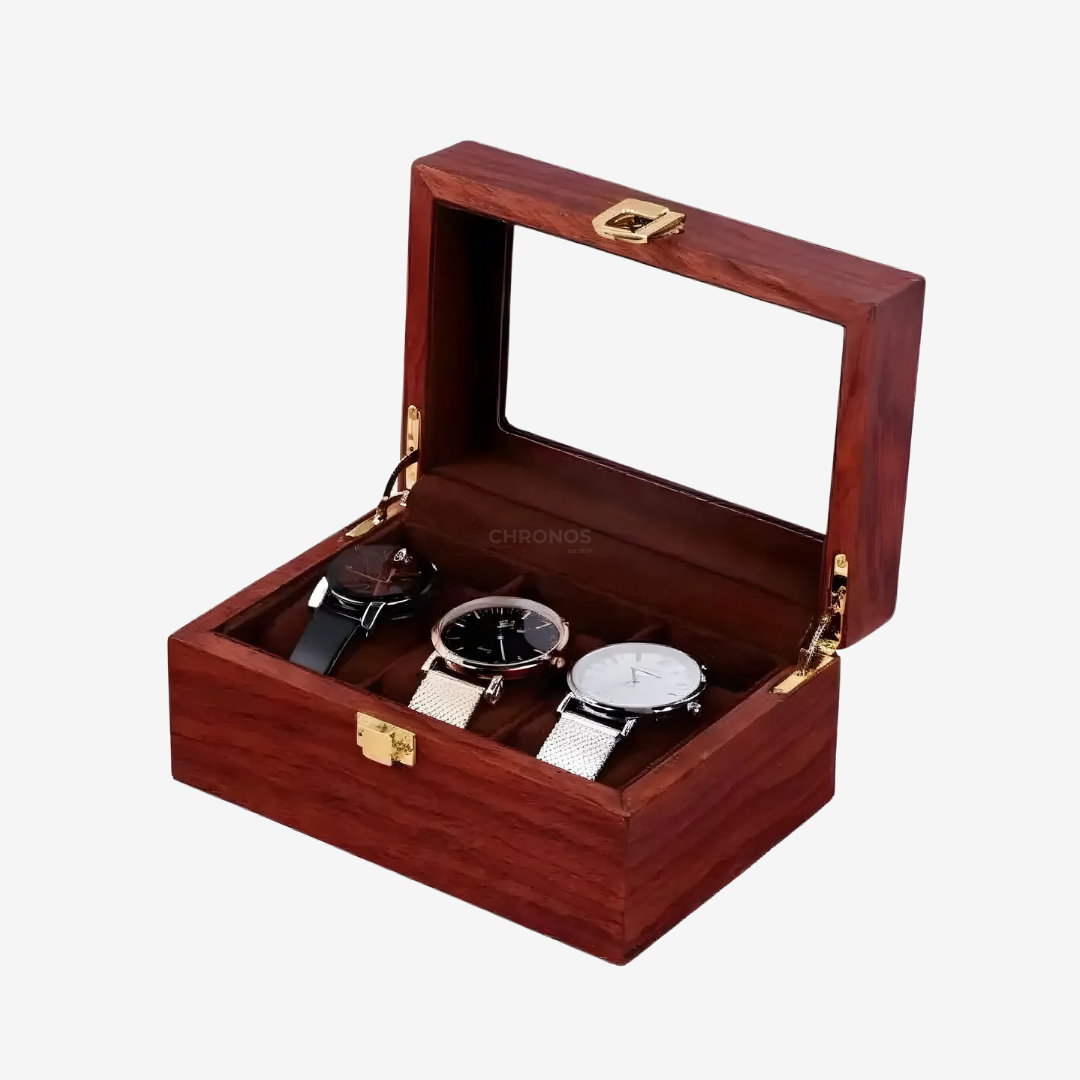 Watch Box – Heritage Trio Box 3 Slots - Mahogany Finish - Watch Box