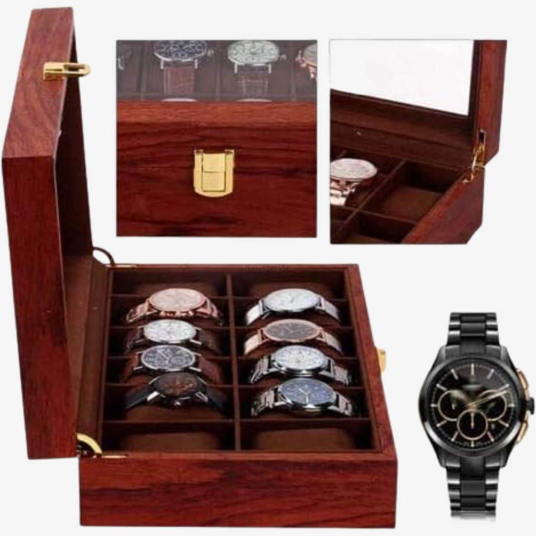 Watch Box - Large Walnut Model - 12 slots - Watch Box