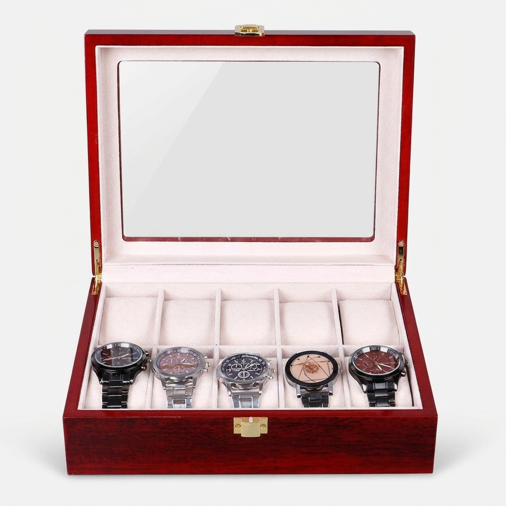 Watch Box – Red Wood - 10 Slots - Watch Box