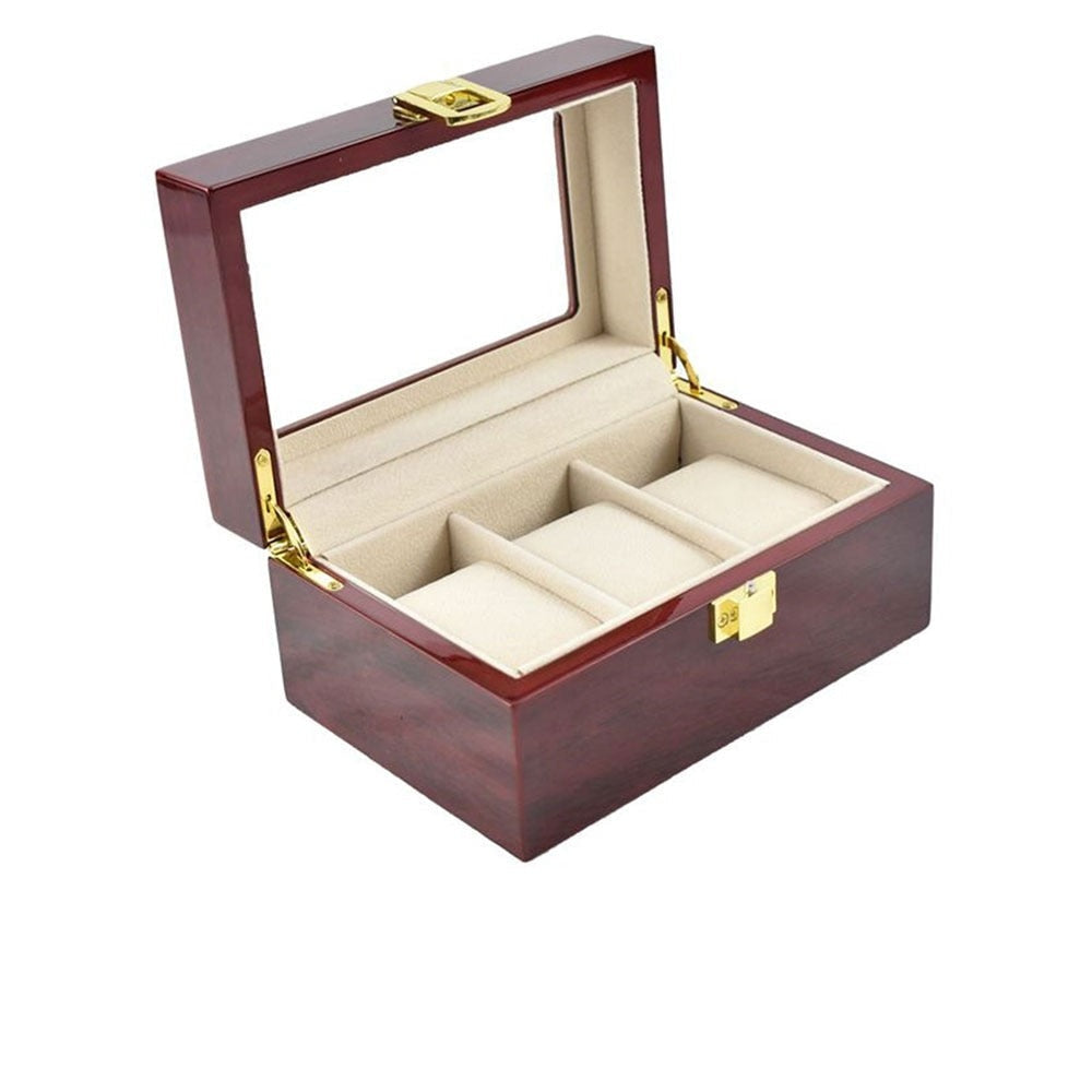 Boîte à montres - Bois rouge - 3 compartiments - Boîte à montres