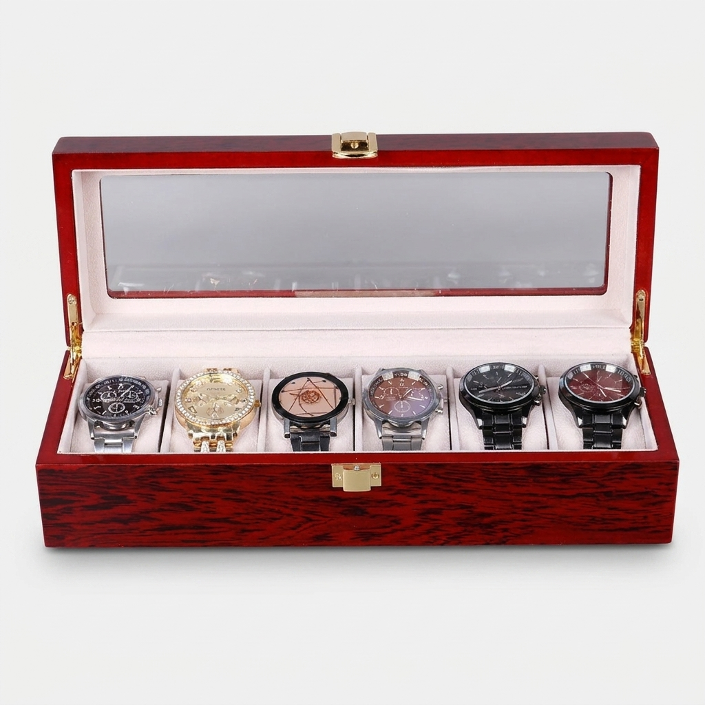 Watch Box – Red Wood - 6 Slots - Watch Box
