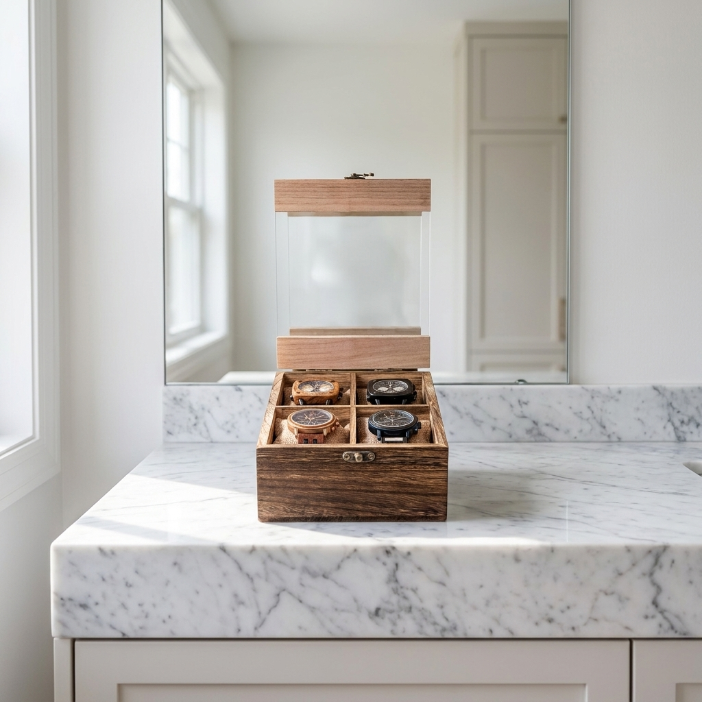 Watch Box – Vintage Wooden Chest 4 Slots - Watch Box
