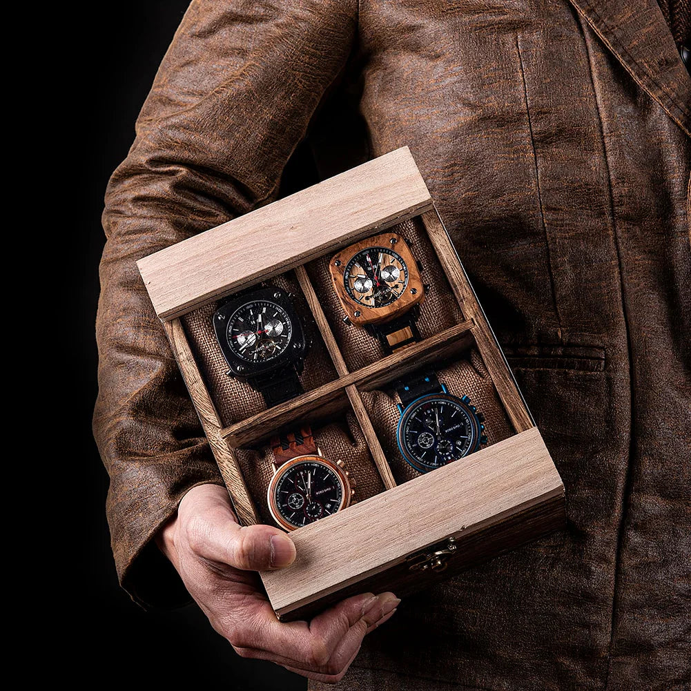 Watch Box – Vintage Wooden Chest 4 Slots - Watch Box