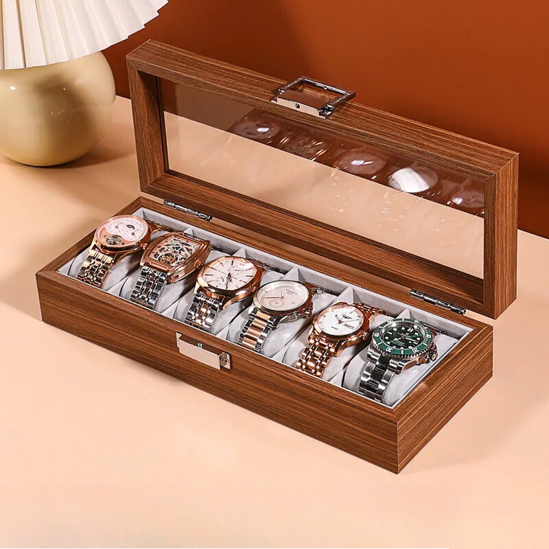 Boîte à montres - Bois et transparent - 6 emplacements - Boîte à montres