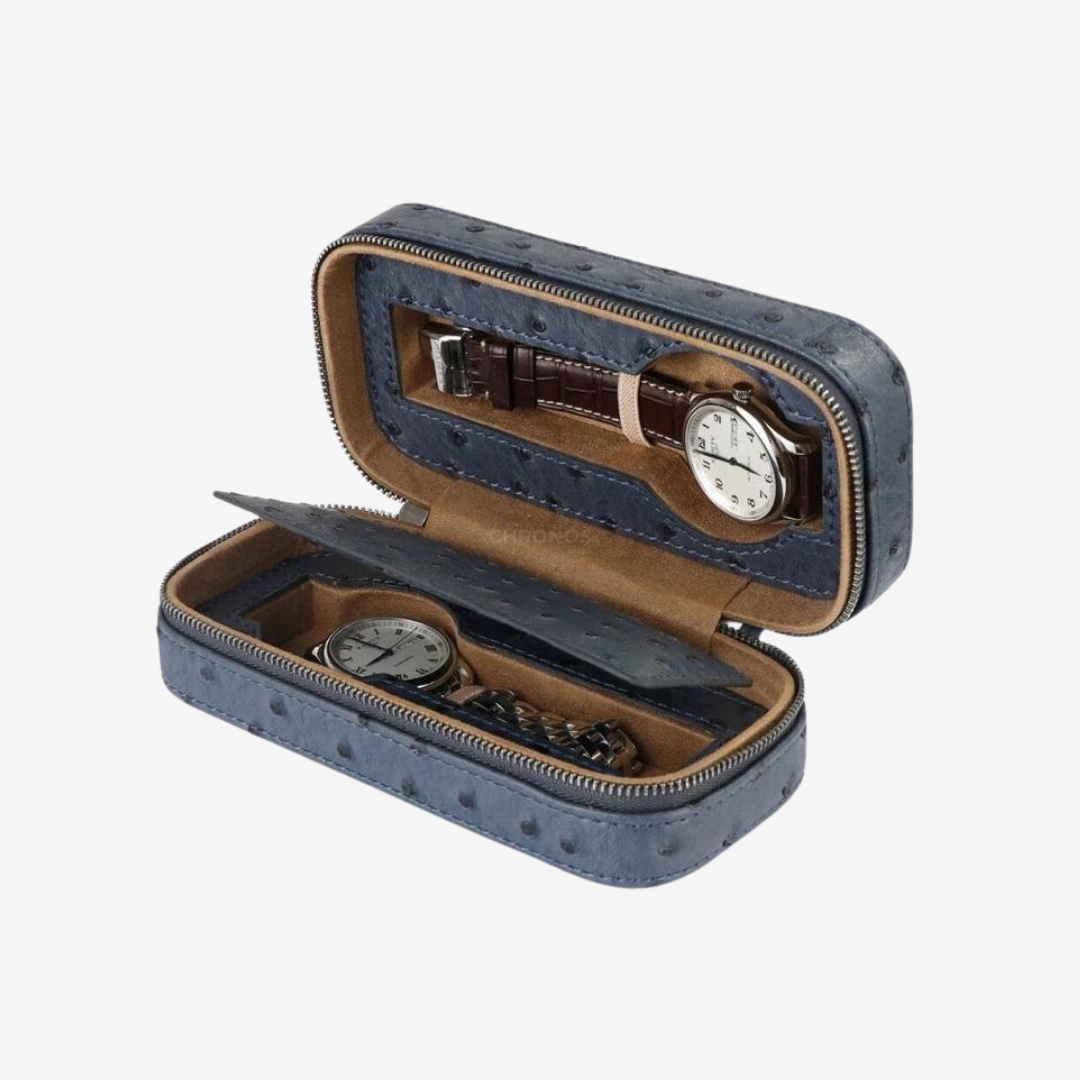 Watch Case – Bluish Ostrich 2 Slots - Watch Box