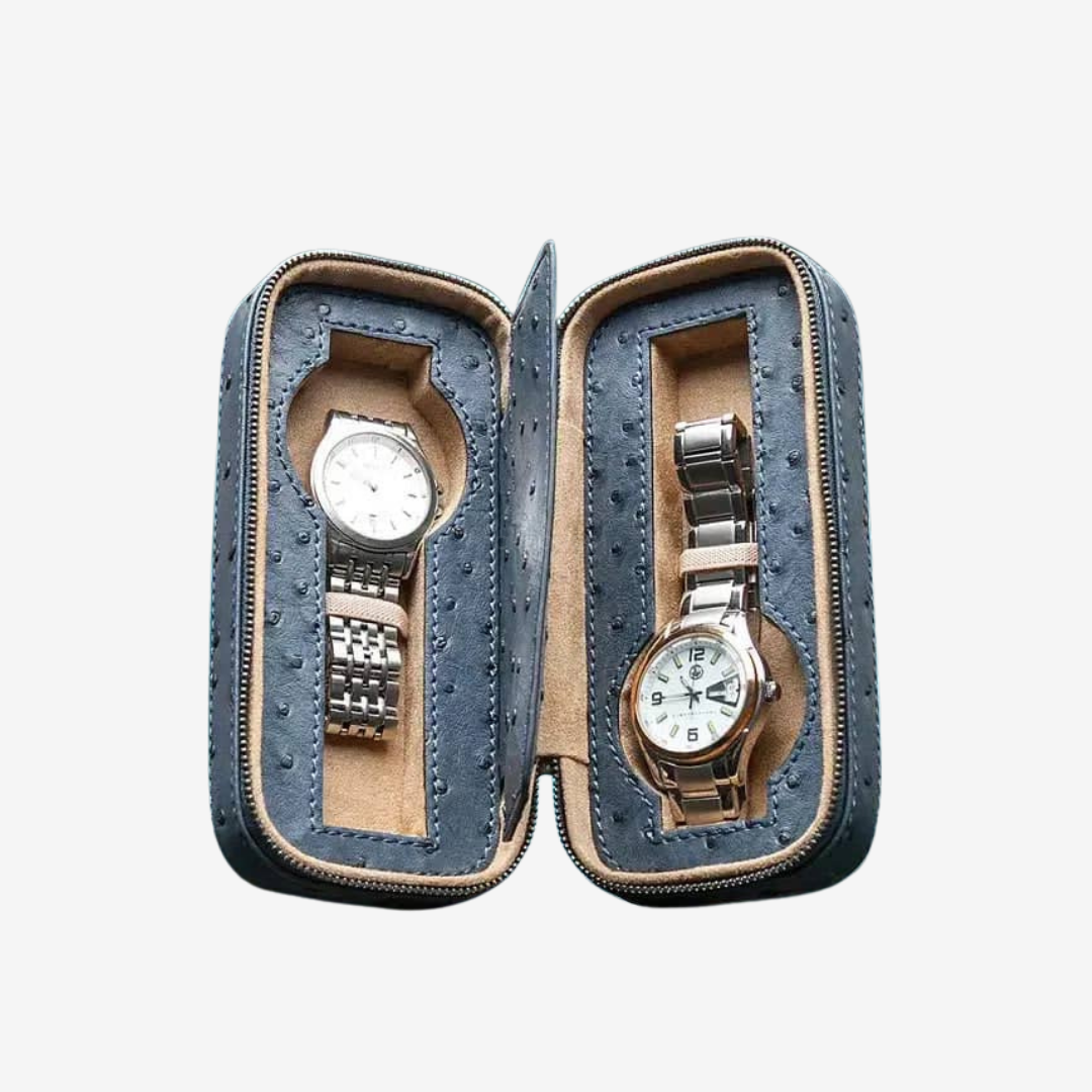 Watch Case – Bluish Ostrich 2 Slots - Watch Box