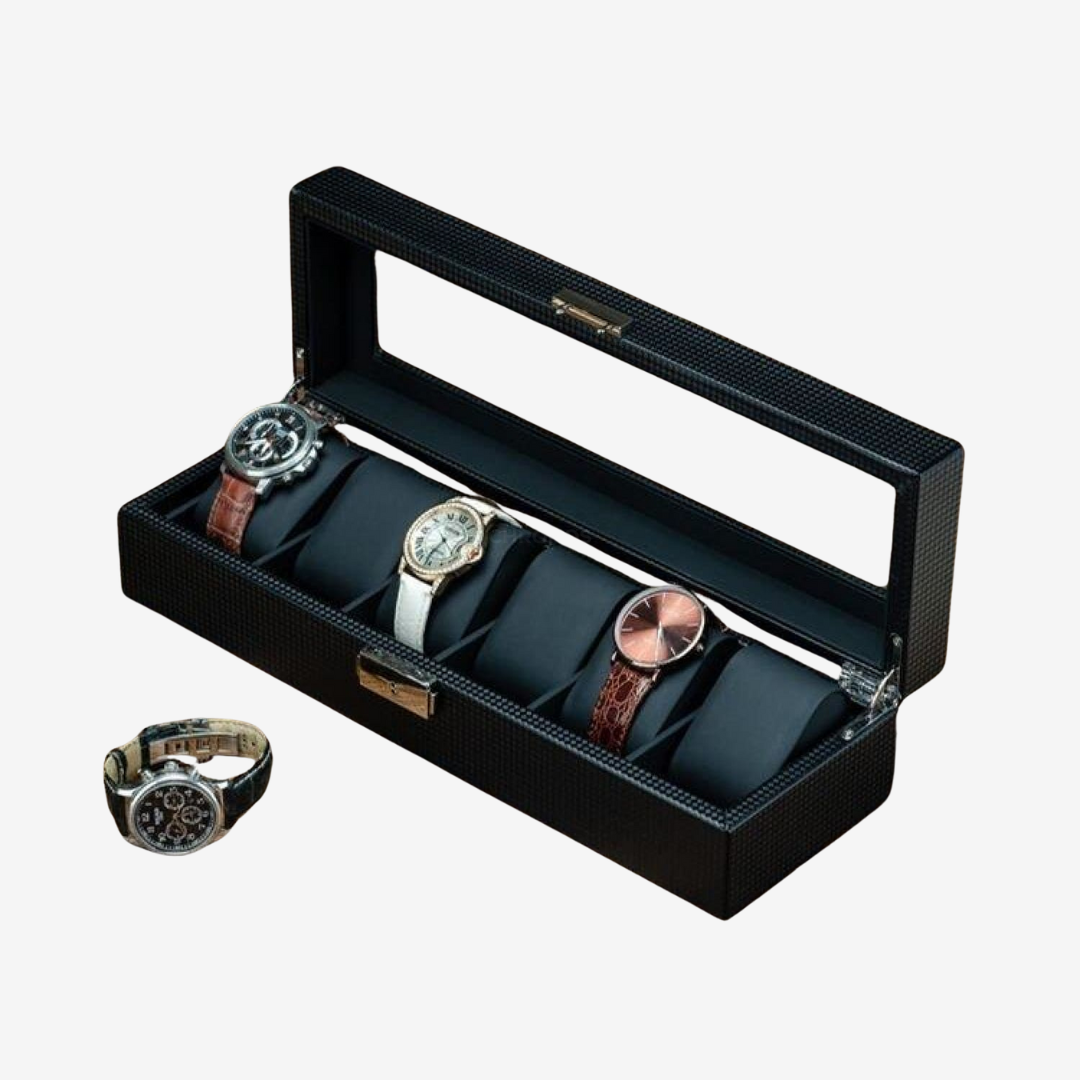 Boîtier de montre - Carbone 6 emplacements - Boîte à montres