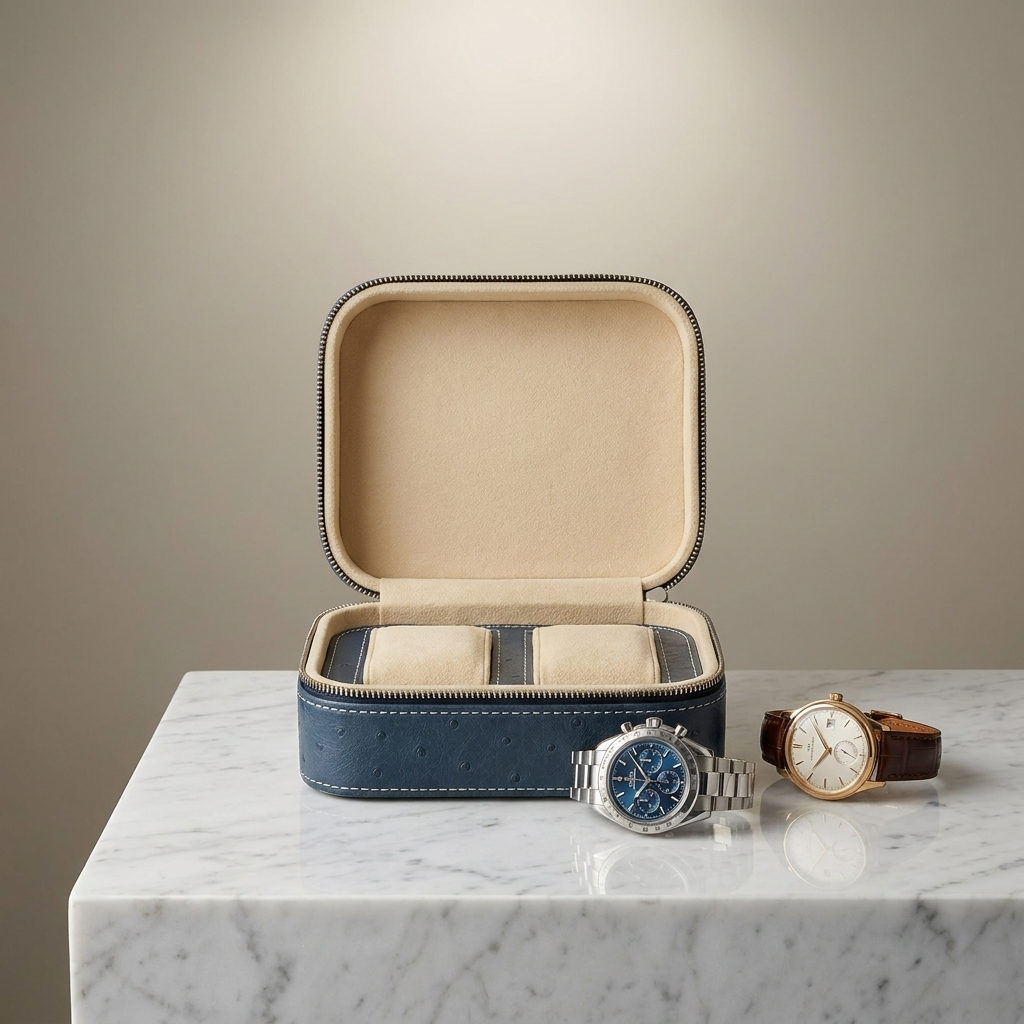 Watch Roll – Bluish Ostrich 2 Slots - Watch Roll