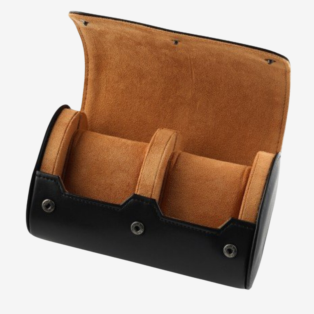 Watch Roll Double – Black Leather Watch Case - Watch Roll