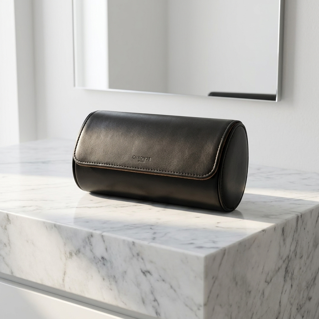Watch Roll – Double Black Leather - Watch Roll
