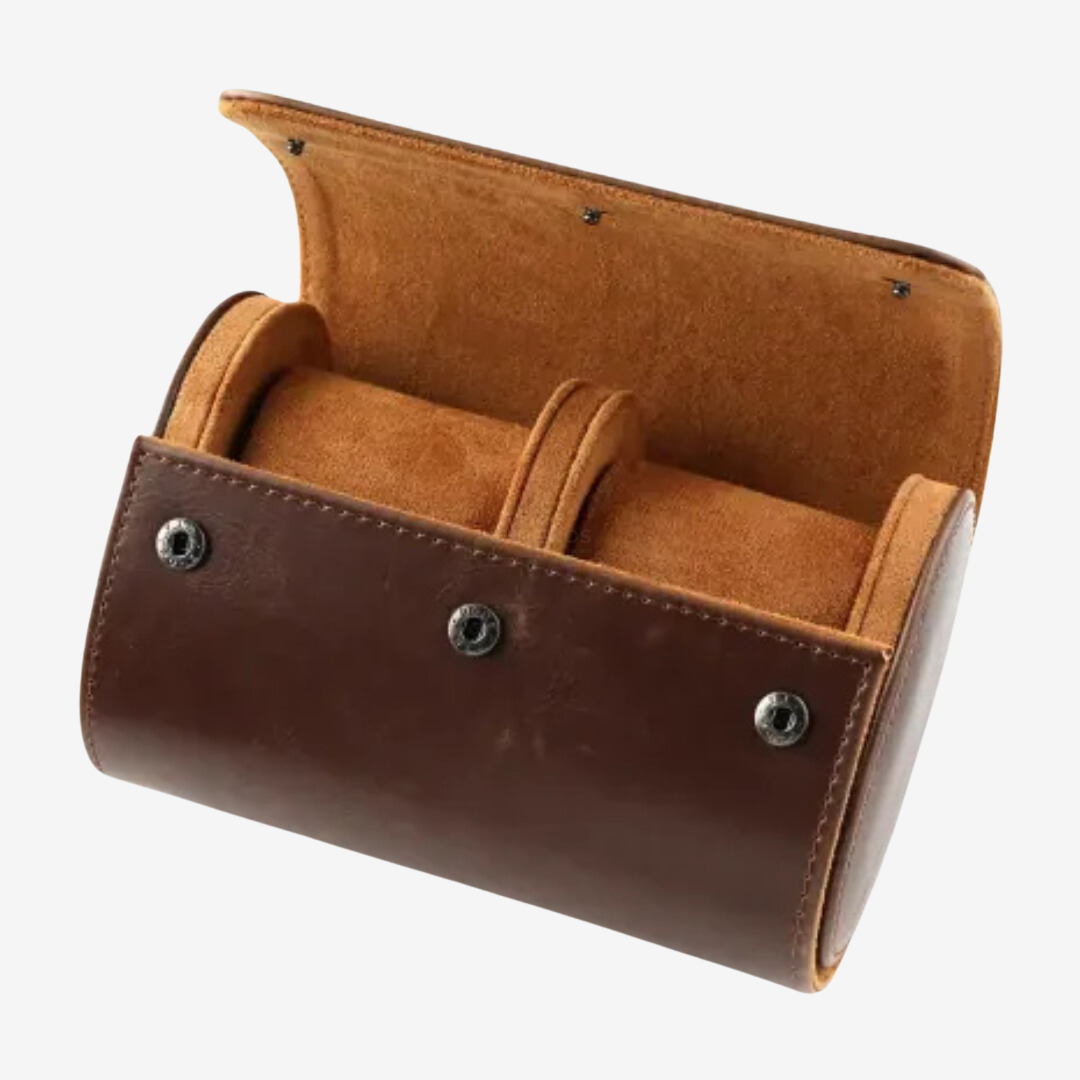Watch Roll Double – Brown Leather Watch Case - Watch Roll