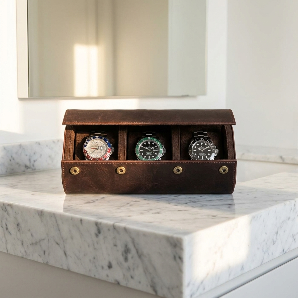 Watch Roll – Leather 3 Slots - Watch Roll