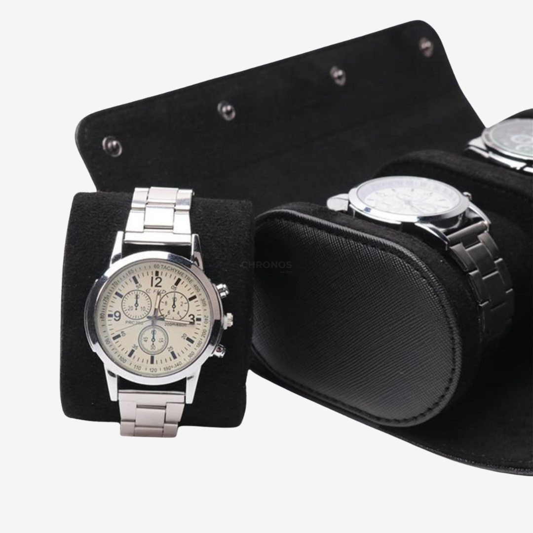 Boîtier de montre - Cuir noir 3 emplacements - Boîte à montres