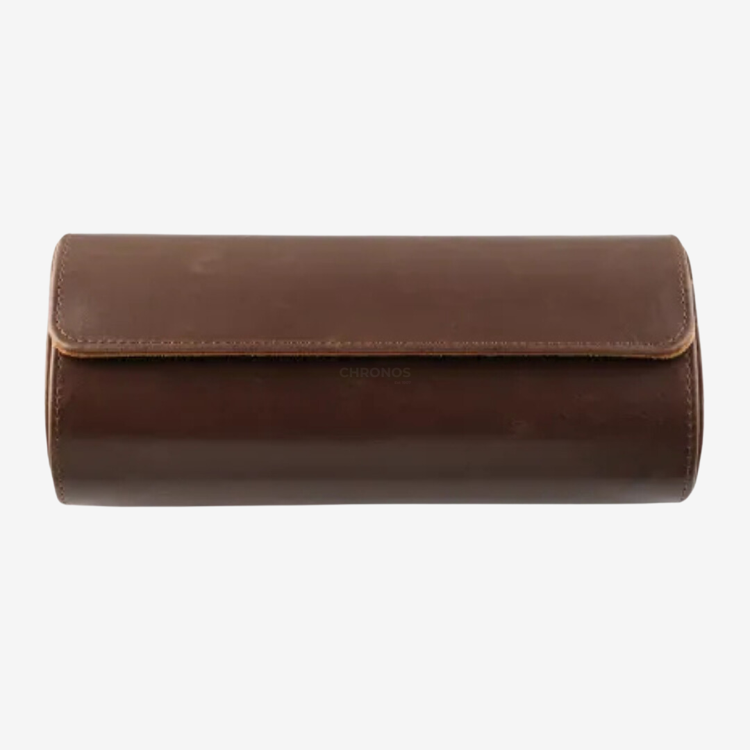 Watch Roll Trio – Brown Leather Watch Case - Watch Roll