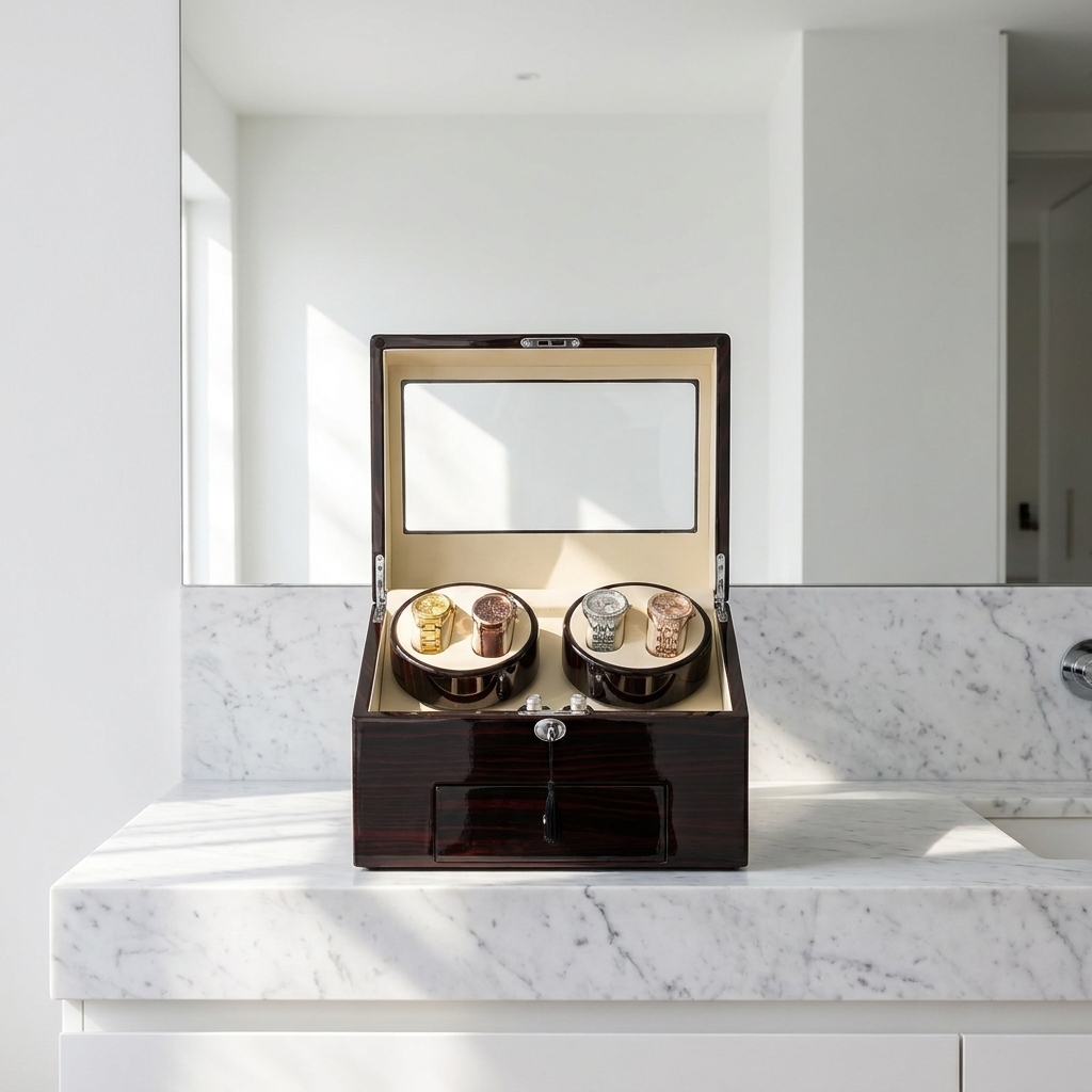 Watch Winder - Mahogany 4 Rotating + 9 Slots - Watch Winder