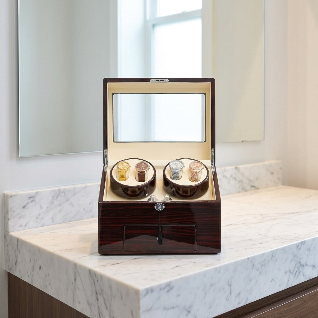 Watch Winder - Mahogany 4 Rotating + 9 Slots - Watch Winder