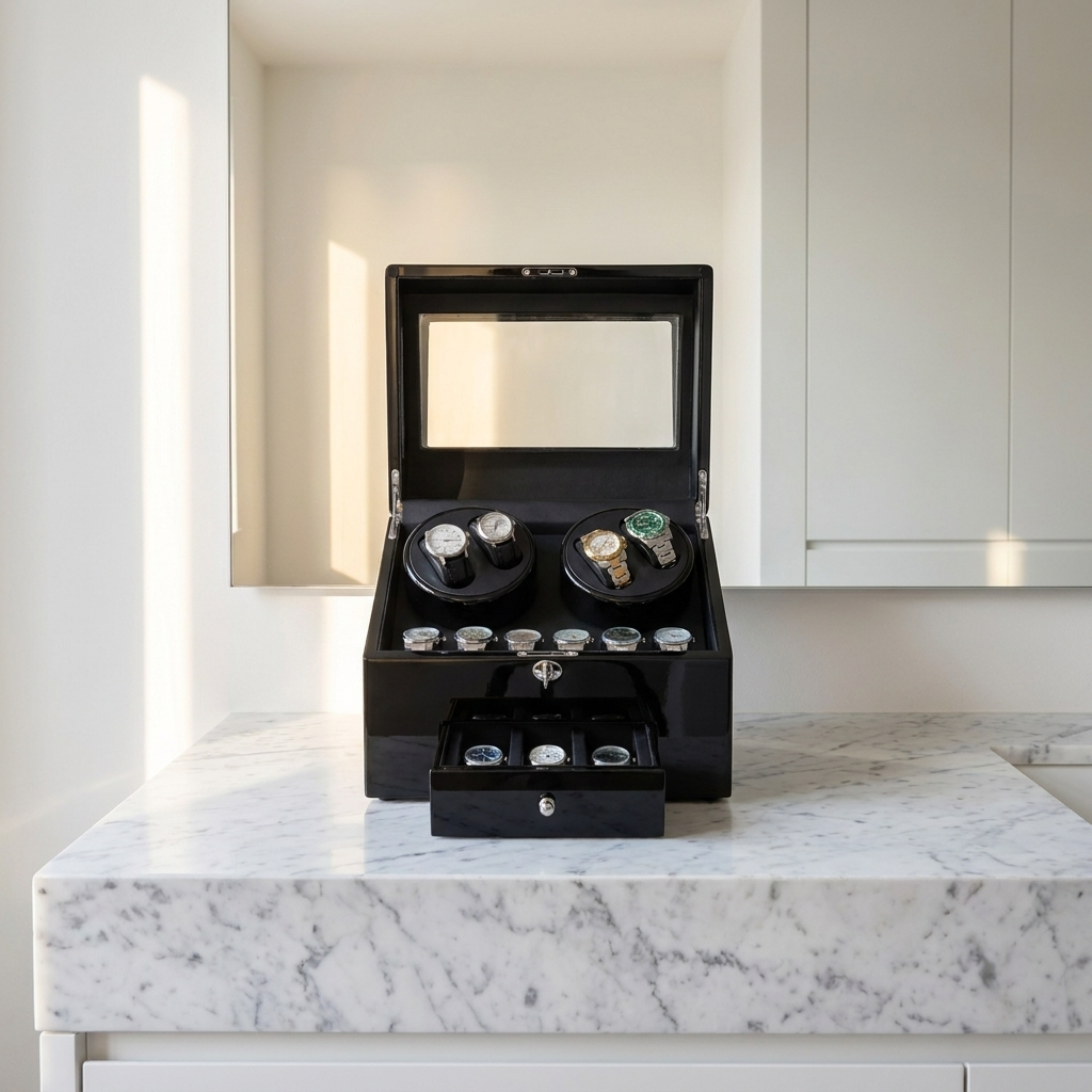 Watch Winder - Piano Black 4 Rotating + 9 Slots - Watch Winder