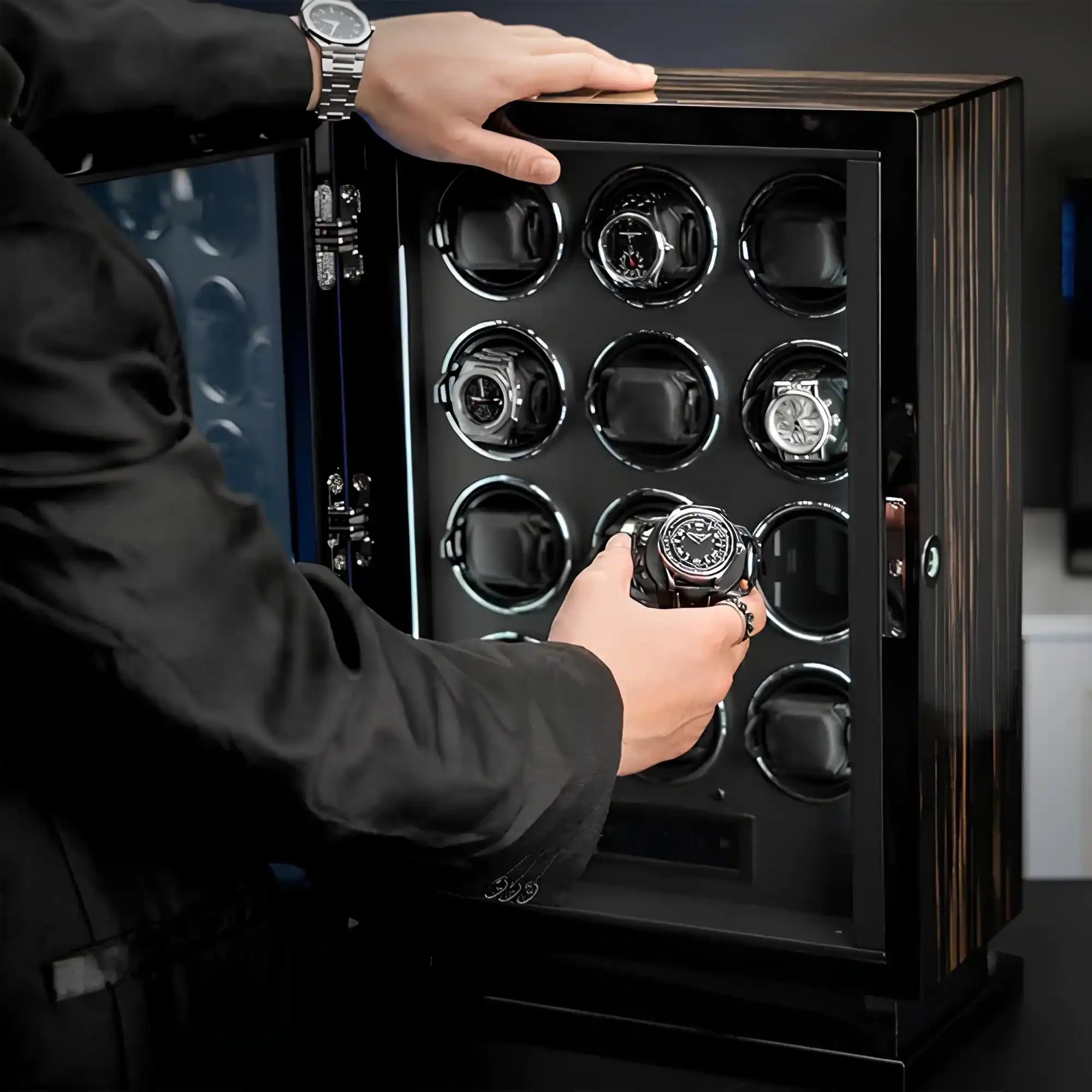 Wooden watch winder cabinet.