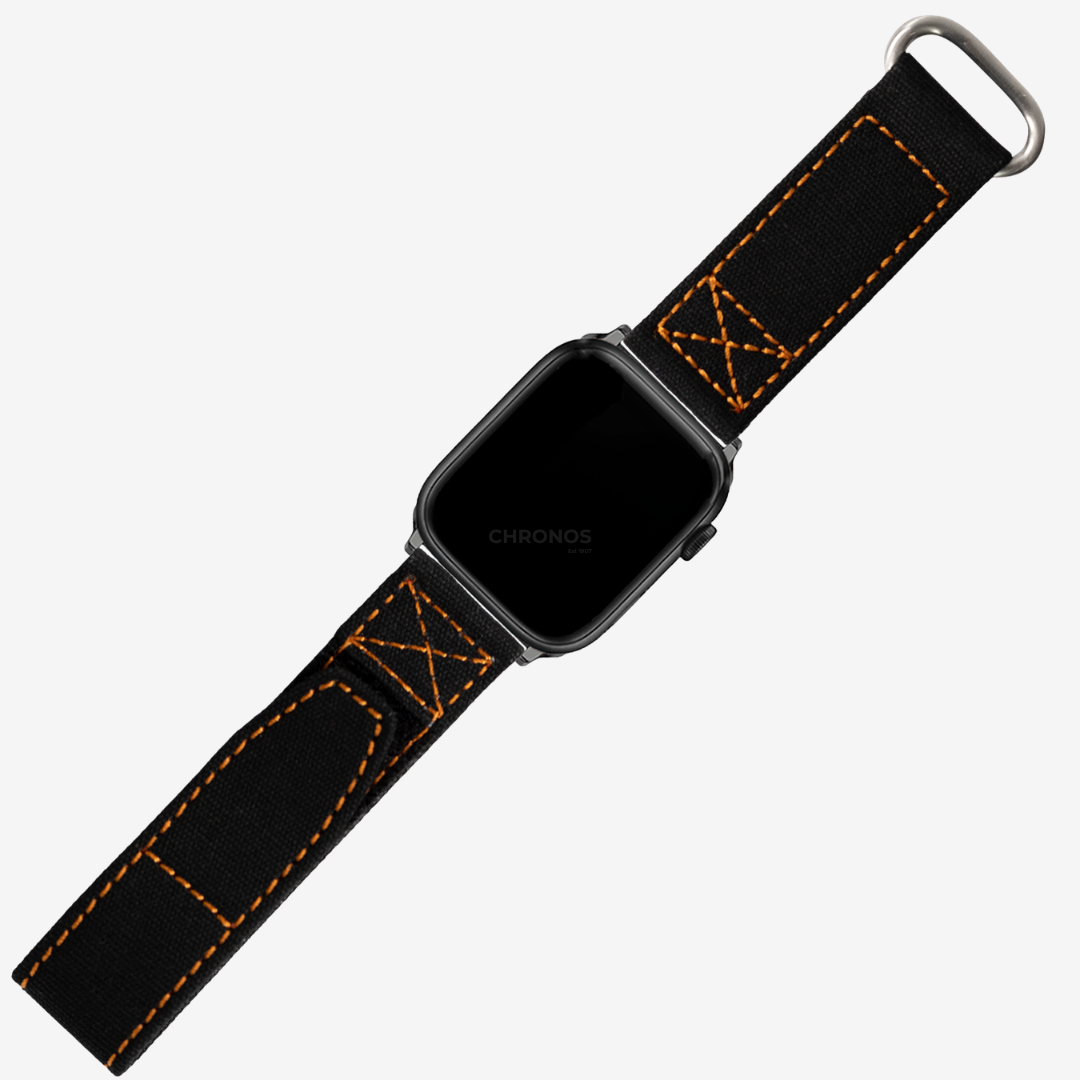 Apple Watch Band - Military Velcro - Black | Orange Stitching - Watch Band