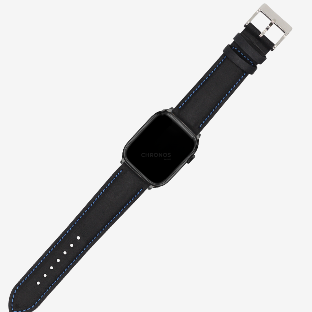 Apple Watch Band - Padded Leather - Black | Blue Stitching - Watch Band